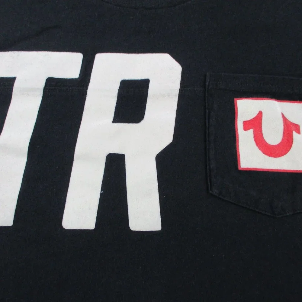 True Religion T Shirt Adult 3XL XXXL Black Pocket Graphic Print Crewneck Cotton